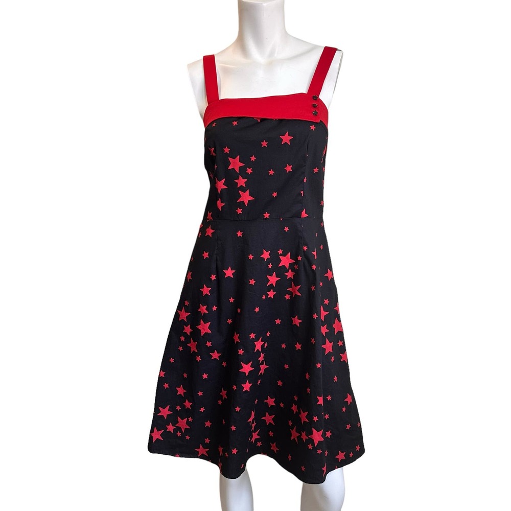 Vintage 90's Y2K Morbid Threads Red & Black Goth Star Print Sleeveless Dress M
